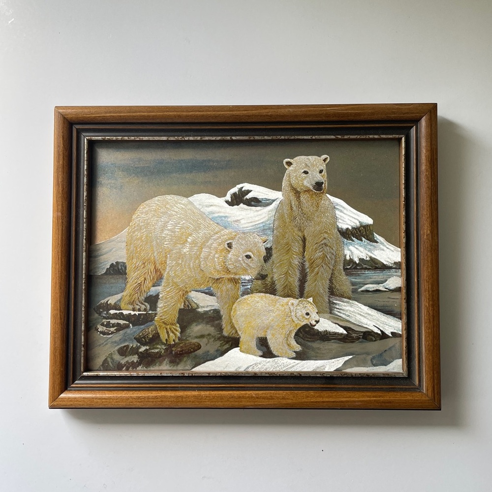 Vintage Woven Silk Foil Polar Bear Wildlife Art Custom Frame Foilograph Metallic